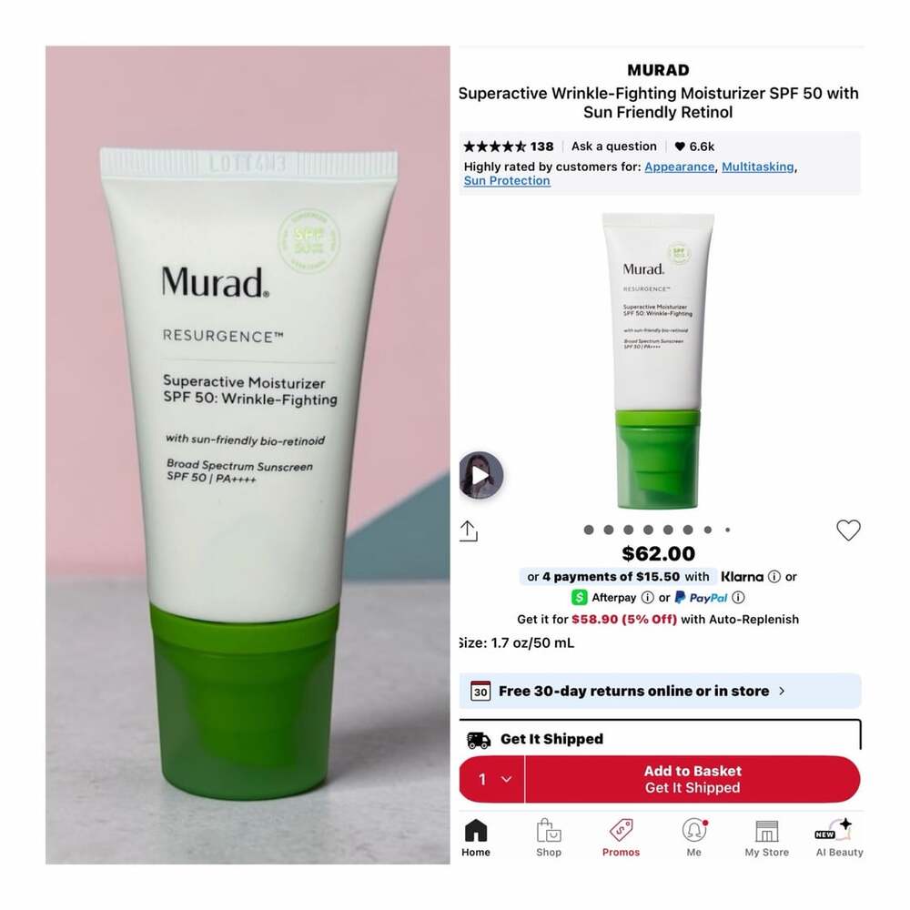 Murad Resurgence Superactive Moisturizer SPF 50 Size 1.7 Fl Oz. NEW